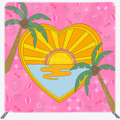 Aperturee - Aperturee Summer Heart Shaped Double Sided Backdrop Pink Palm Trees and Beach Scene Cartoon Tropical Party Decor