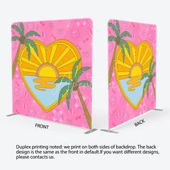 Aperturee - Aperturee Summer Heart Shaped Double Sided Backdrop Pink Palm Trees and Beach Scene Cartoon Tropical Party Decor