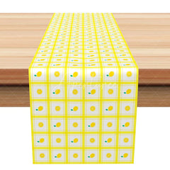 Aperturee - Aperturee Summer Lemon Table Runner with Yellow Gingham Print Farmhouse Citrus Kitchen and Outdoor Party Decor