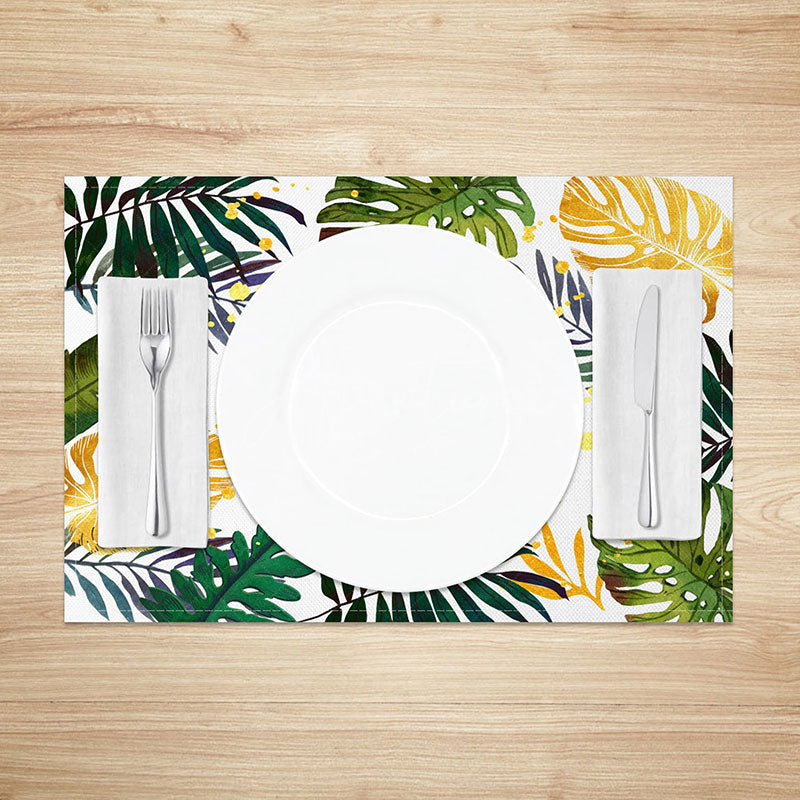 Aperturee - Aperturee Summer Monstera Leaf Placemats Set of 4 in Yellow and Green for Tropical Themed Dining Table Decor