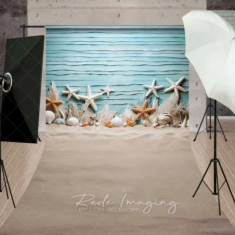 Aperturee - Aperturee Summer Ocean Beach Starfish Sweep Backdrop Sandy Seashore Photography Floor Mat Nautical Holiday Decoration