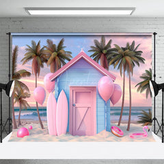 Aperturee - Aperturee Summer Pink Cabin Tree Sandy Beach Combo Set Backdrop