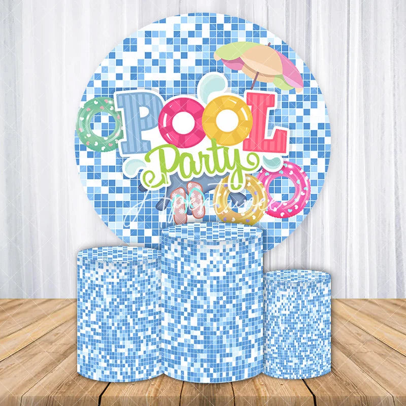 Aperturee - Aperturee Summer Pool Party Vacation Blue Round Backdrop Kit