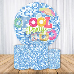 Aperturee - Aperturee Summer Pool Party Vacation Blue Round Backdrop Kit