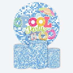 Aperturee - Aperturee Summer Pool Party Vacation Blue Round Backdrop Kit