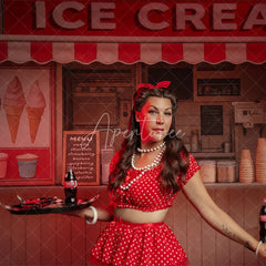 Aperturee - Aperturee Summer Red Beige Ice Cream Shop Photography Backdrop