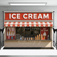 Aperturee - Aperturee Summer Red Beige Ice Cream Shop Photography Backdrop