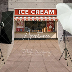Aperturee - Aperturee Summer Red Beige Ice Cream Shop Sweep Photo Backdrop