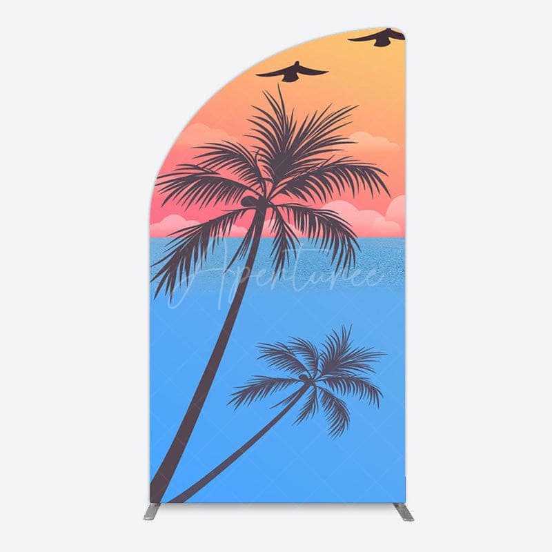 Aperturee - Aperturee Summer Seagull Sunset Coconut Tree Half Moon Arch Backdrop