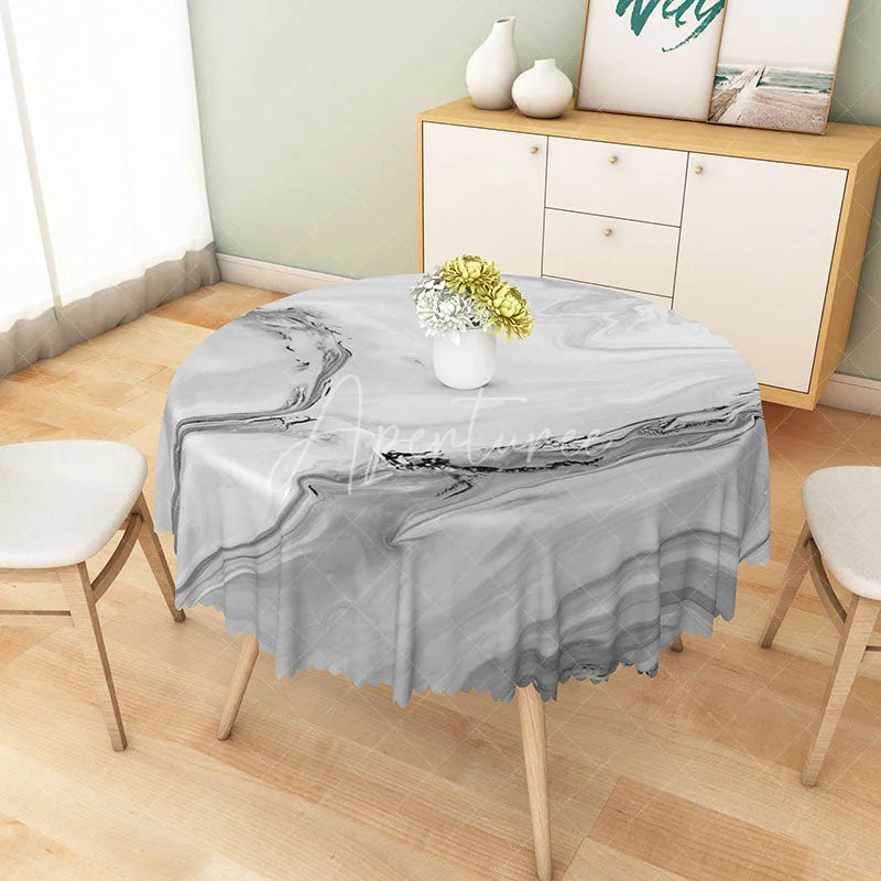 Aperturee - Aperturee Summer Seaside Round Tablecloth with Blue Ocean Pattern for Coastal Beach House and Nautical Themed Decor