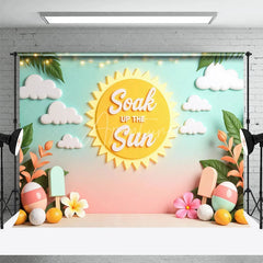 Aperturee - Aperturee Summer Sun and Popsicle Room Set Backdrop Tropical Beach Party Decor for Kids Vibrant Pastel Photo Background