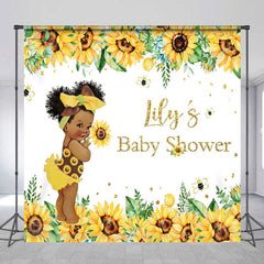Aperturee - Aperturee Summer Sunflower Custom Name Baby Shower Backdrop