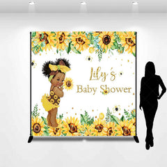 Aperturee - Aperturee Summer Sunflower Custom Name Baby Shower Backdrop