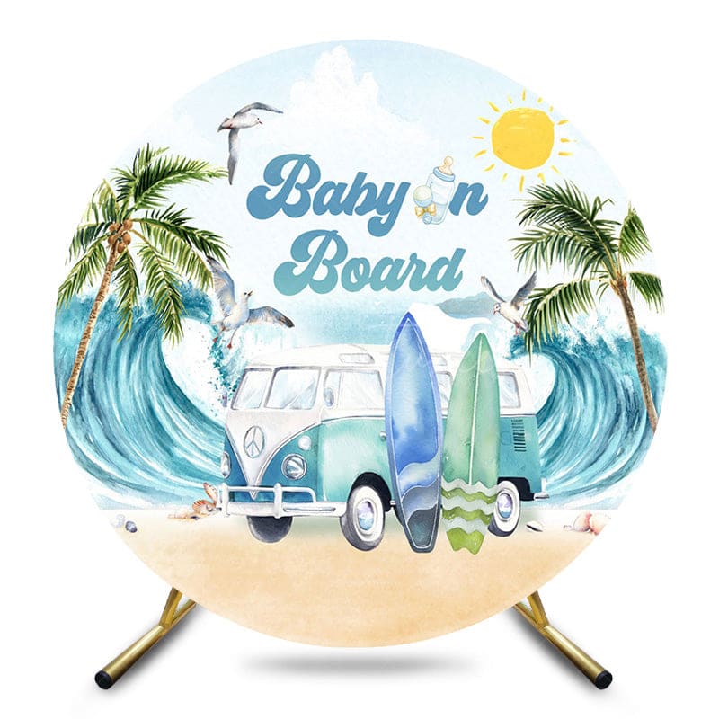 Aperturee - Aperturee Summer Surfing Beach Circle Baby Shower Backdrop