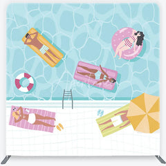 Aperturee - Aperturee Summer Swimming Pool Party Square Double-Sided Backdrop Vibrant People on Floats for Relaxing Vacation Decor