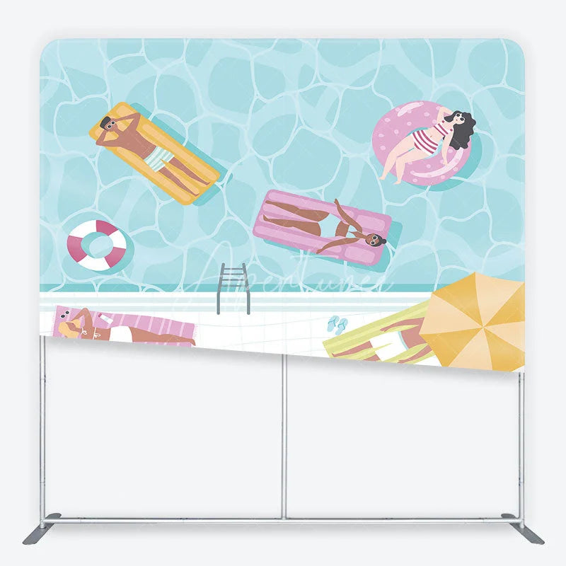 Aperturee - Aperturee Summer Swimming Pool Party Square Double-Sided Backdrop Vibrant People on Floats for Relaxing Vacation Decor