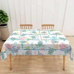 Aperturee - Aperturee Summer Underwater Tablecloth with Sea Turtle Totem for Ocean Coastal and Marine Life Themed Decor