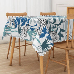 Aperturee - Aperturee Summer Vibe Rectangle Tablecloth with Underwater Algae Print for Ocean and Marine Themed Kitchen Decor