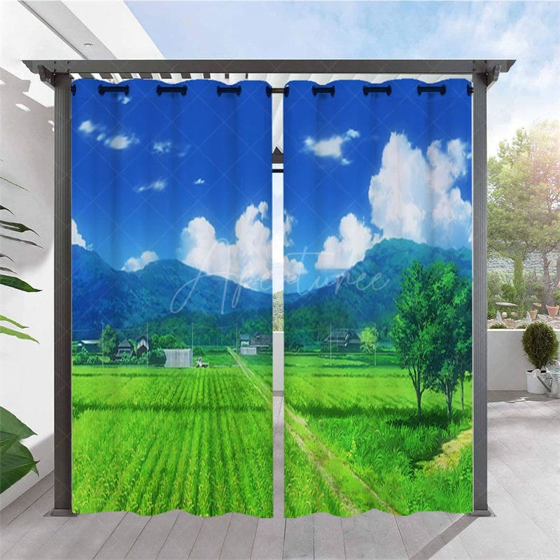 Aperturee - Aperturee Summer Wheat Field Waterproof Printed Outdoor Curtains For Gazebo
