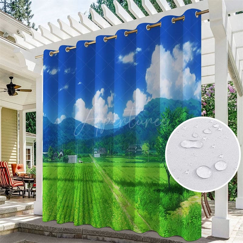Aperturee - Aperturee Summer Wheat Field Waterproof Printed Outdoor Curtains For Gazebo