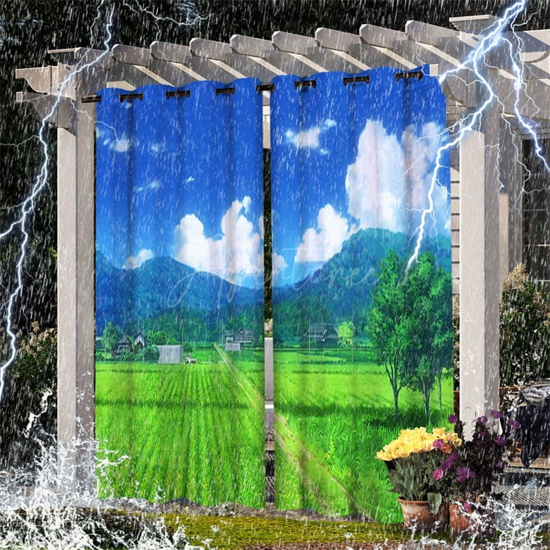 Aperturee - Aperturee Summer Wheat Field Waterproof Printed Outdoor Curtains For Gazebo