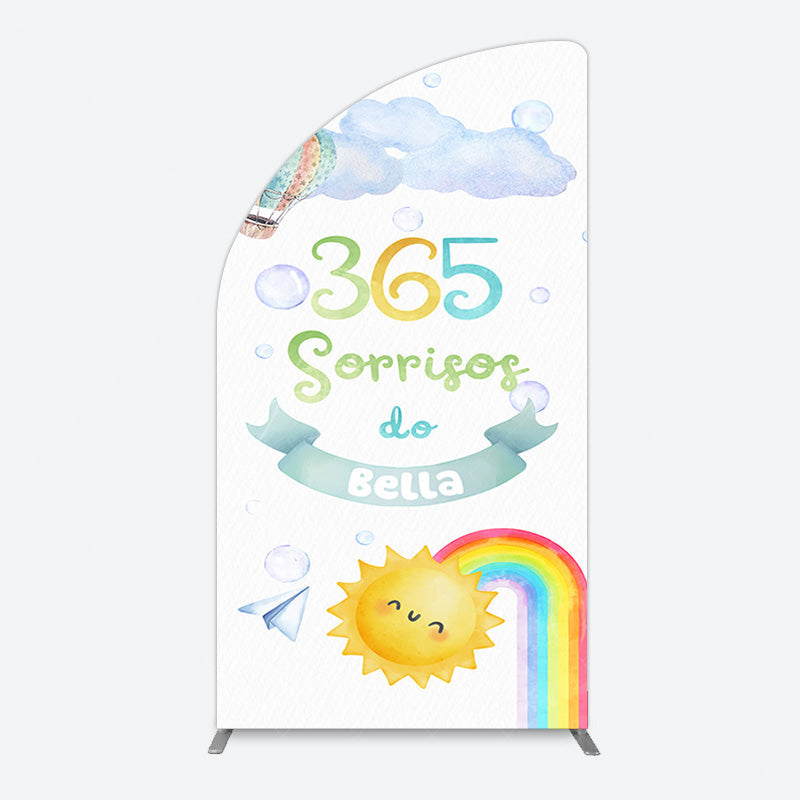 Aperturee - Aperturee Sun Rainbow 365 Sorrisos Do 1st Birthday Half Moon Arch Backdrop