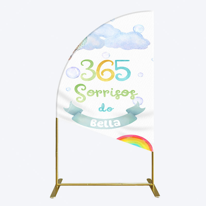 Aperturee - Aperturee Sun Rainbow 365 Sorrisos Do 1st Birthday Half Moon Arch Backdrop