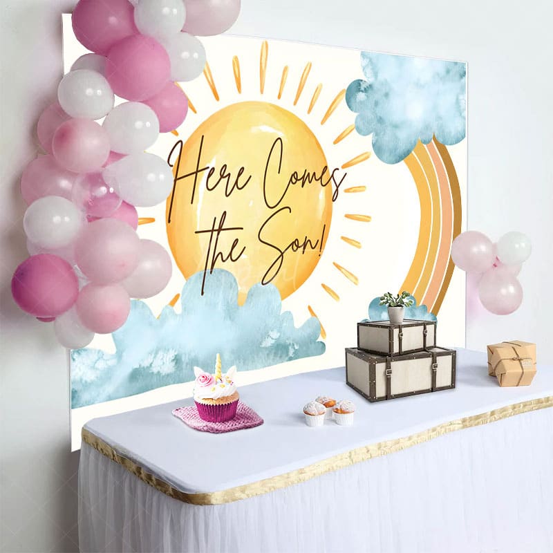 Aperturee - Aperturee Sun Rainbow Here Comes The Son Baby Shower Backdrop