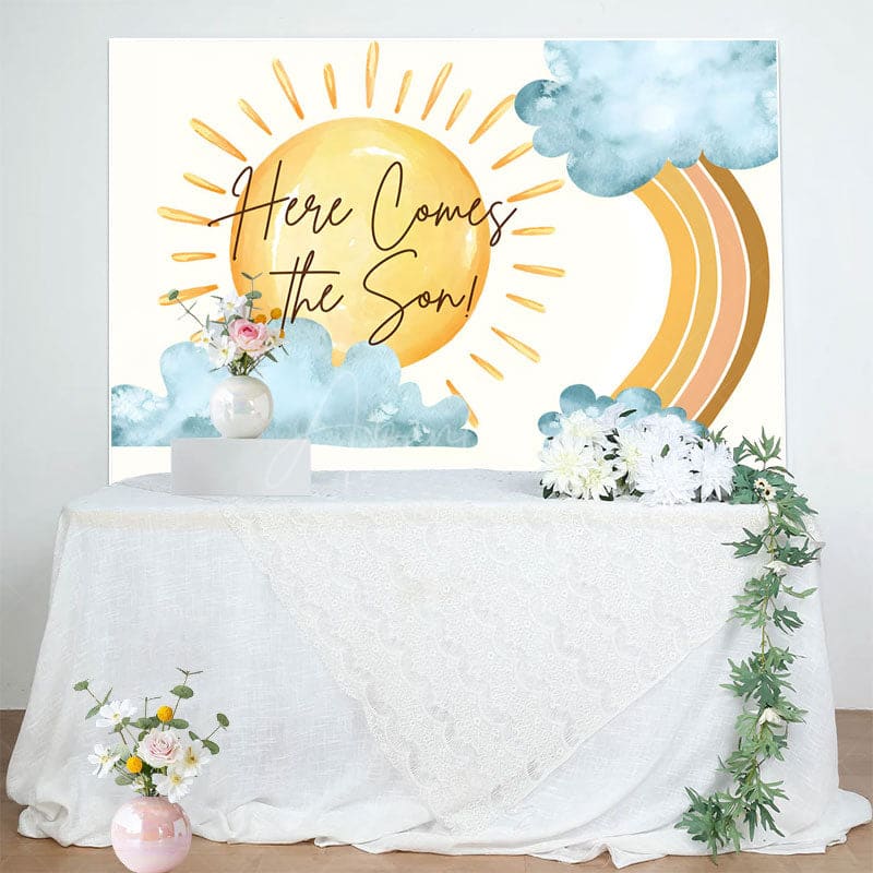 Aperturee - Aperturee Sun Rainbow Here Comes The Son Baby Shower Backdrop