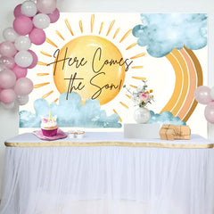 Aperturee - Aperturee Sun Rainbow Here Comes The Son Baby Shower Backdrop