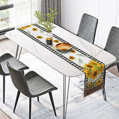 Aperturee - Aperturee Sunflower and Plaid Sunshine Table Runner Yellow Floral with a Rustic Vibe Summer Farmhouse Kitchen Decor