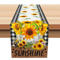 Aperturee - Aperturee Sunflower and Plaid Sunshine Table Runner Yellow Floral with a Rustic Vibe Summer Farmhouse Kitchen Decor