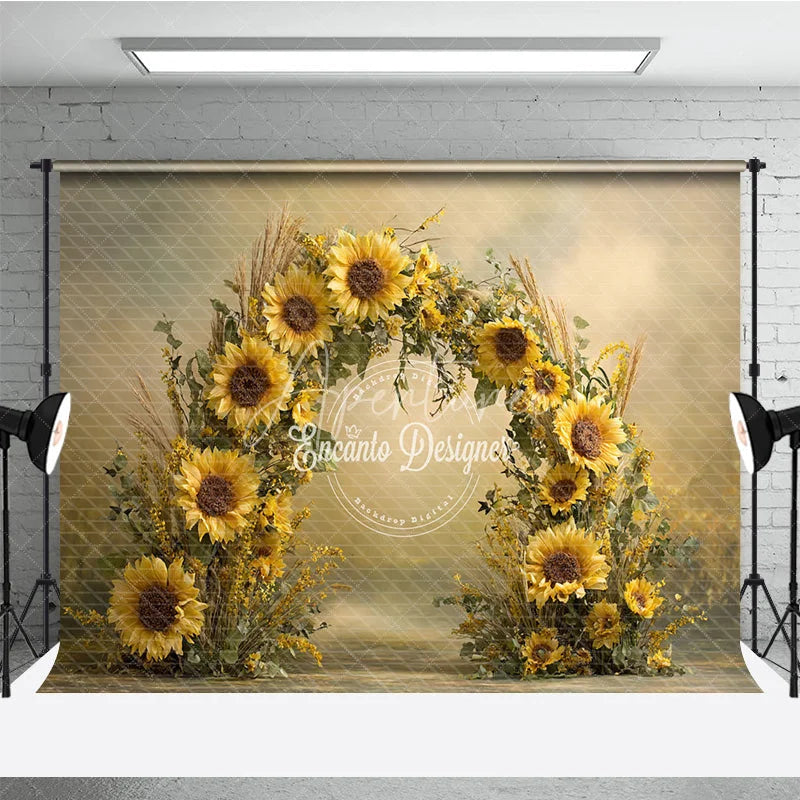 Aperturee - Aperturee Sunflower Floral Arch Backdrop Rustic Wildflower Photo Prop Summer Fall Garden Party Background