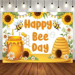 Aperturee - Aperturee Sunflower Happy Bee Day Cartoon Birthday Backdrop