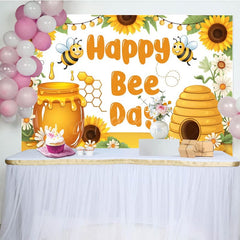 Aperturee - Aperturee Sunflower Happy Bee Day Cartoon Birthday Backdrop