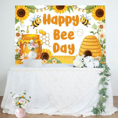 Aperturee - Aperturee Sunflower Happy Bee Day Cartoon Birthday Backdrop