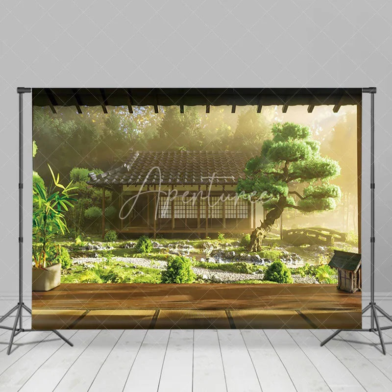 Aperturee - Aperturee Sunlight Forest Cabin Pine Spring Photo Backdrop