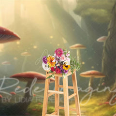 Aperturee - Aperturee Sunlight Mystical Mushroom Forest Photo Backdrop