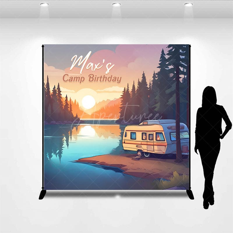Aperturee - Aperturee Sunrise Camping Lake Side Custom Birthday Backdrop