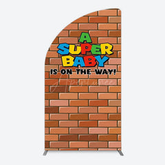 Aperturee - Aperturee Super Bricks Wall Cartoon Baby Shower Half Moon Arch Backdrop
