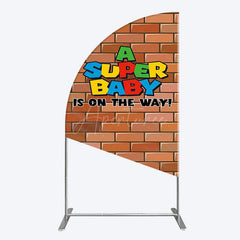 Aperturee - Aperturee Super Bricks Wall Cartoon Baby Shower Half Moon Arch Backdrop