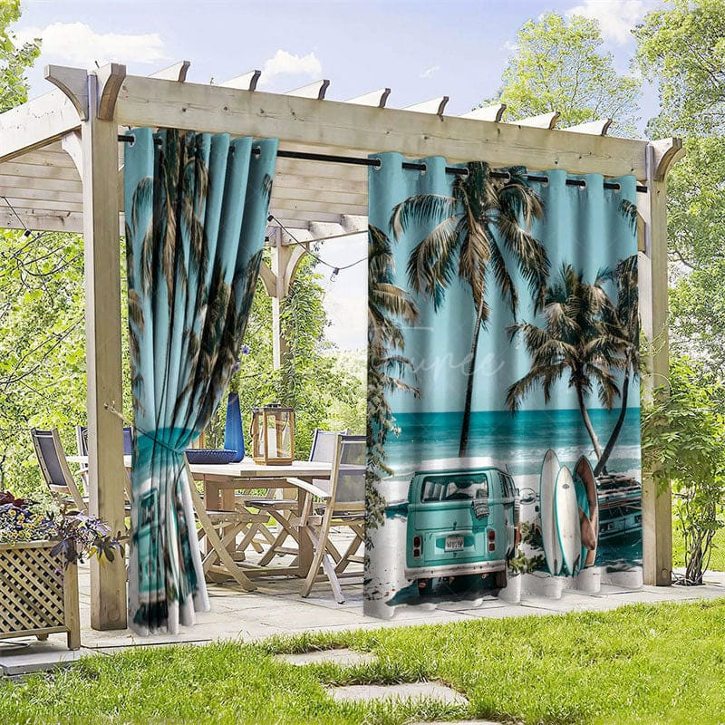 Aperturee - Aperturee Surfing Beach Waterproof Printed Outdoor Curtains