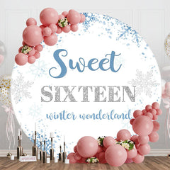 Aperturee - Aperturee Sweet 16 Winter Wonderland Round Birthday Backdrop