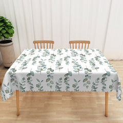 Aperturee - Aperturee Sweet and Fresh Spring Rectangle Tablecloth with Green Leaves for Botanical and Garden Party Decorations