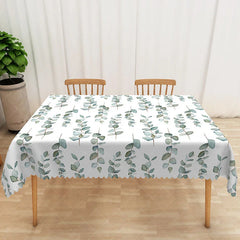 Aperturee - Aperturee Sweet and Fresh Spring Rectangle Tablecloth with Green Leaves for Botanical and Garden Party Decorations