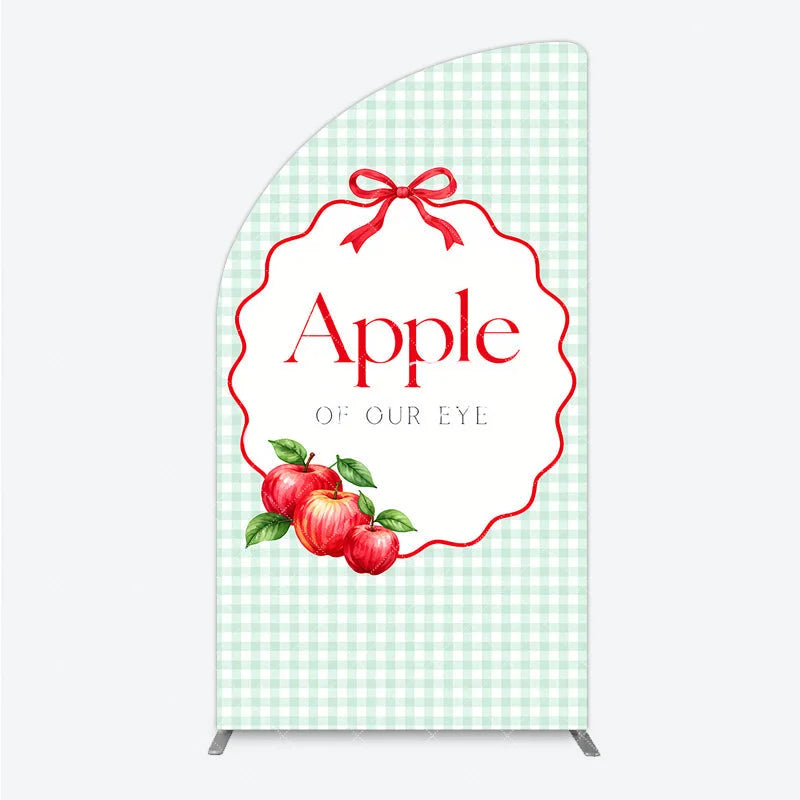 Aperturee - Aperturee Sweet Apple of our Eye Gingham Half Moon Arch Backdrop Red Bow and Apples for Baby Shower