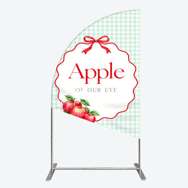 Aperturee - Aperturee Sweet Apple of our Eye Gingham Half Moon Arch Backdrop Red Bow and Apples for Baby Shower