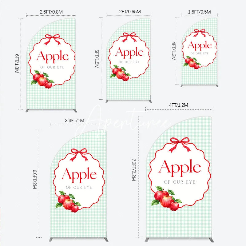 Aperturee - Aperturee Sweet Apple of our Eye Gingham Half Moon Arch Backdrop Red Bow and Apples for Baby Shower