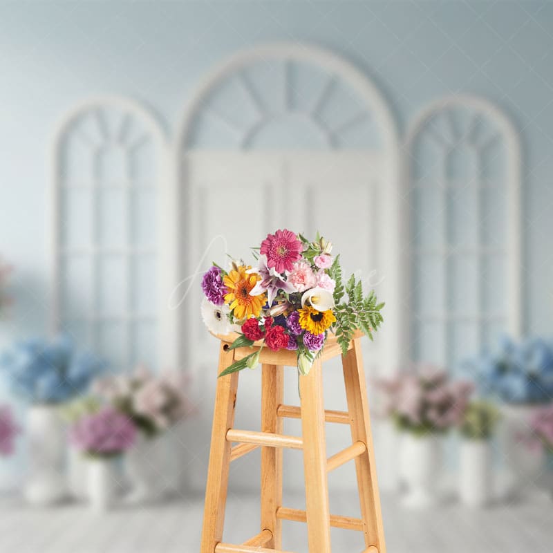 Aperturee - Aperturee Sweet Baby Light Blue And Floral Wedding Backdrop