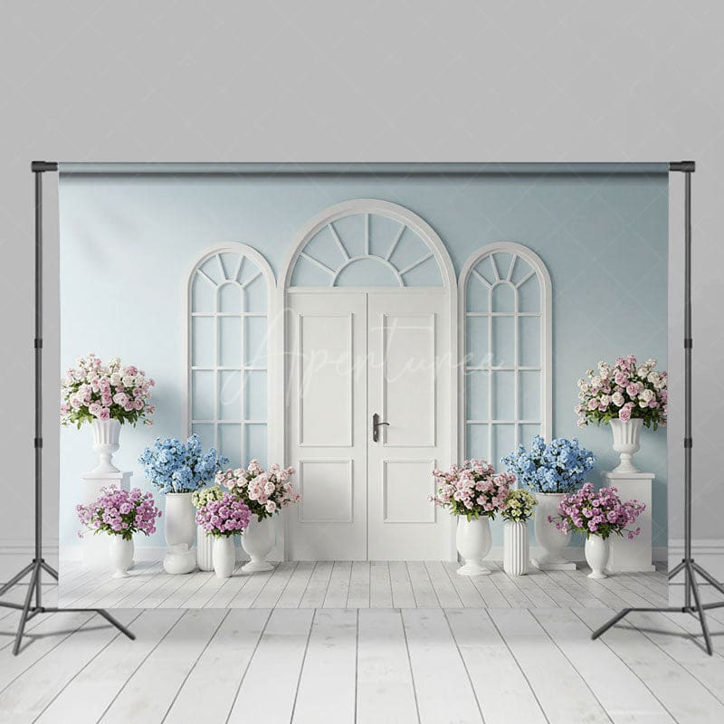 Aperturee - Aperturee Sweet Baby Light Blue And Floral Wedding Backdrop